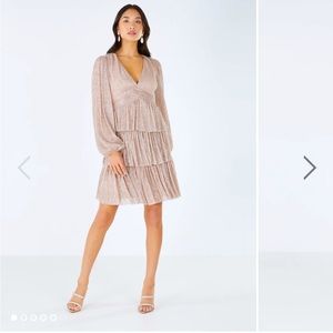 BCBGMaxazria Dominic Metallic Evening Dress in Rose Gold